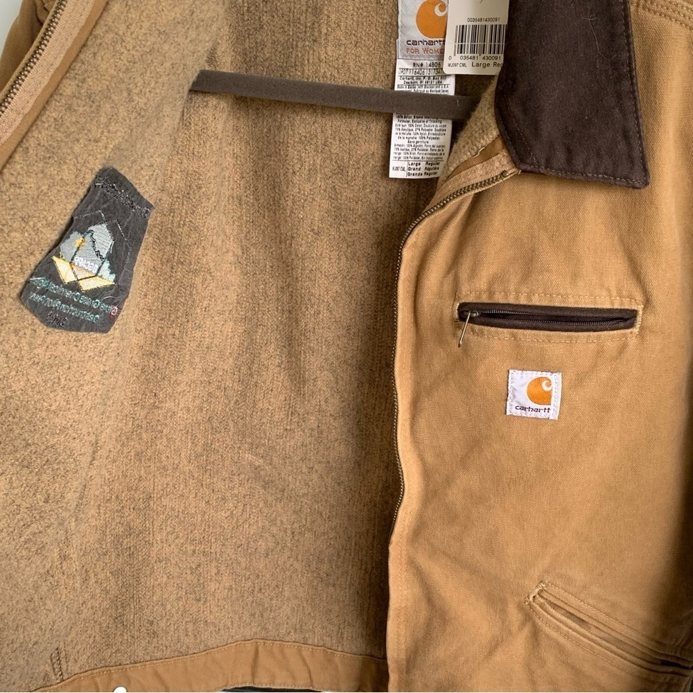 🆕 Vintage Carhartt Womens WJ097 CML Camel Brown Detroit Jacket Blanket Lined L - Picture 5 of 11